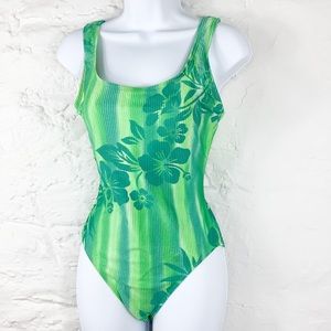 Vintage high cut hibiscus one piece bathing suit